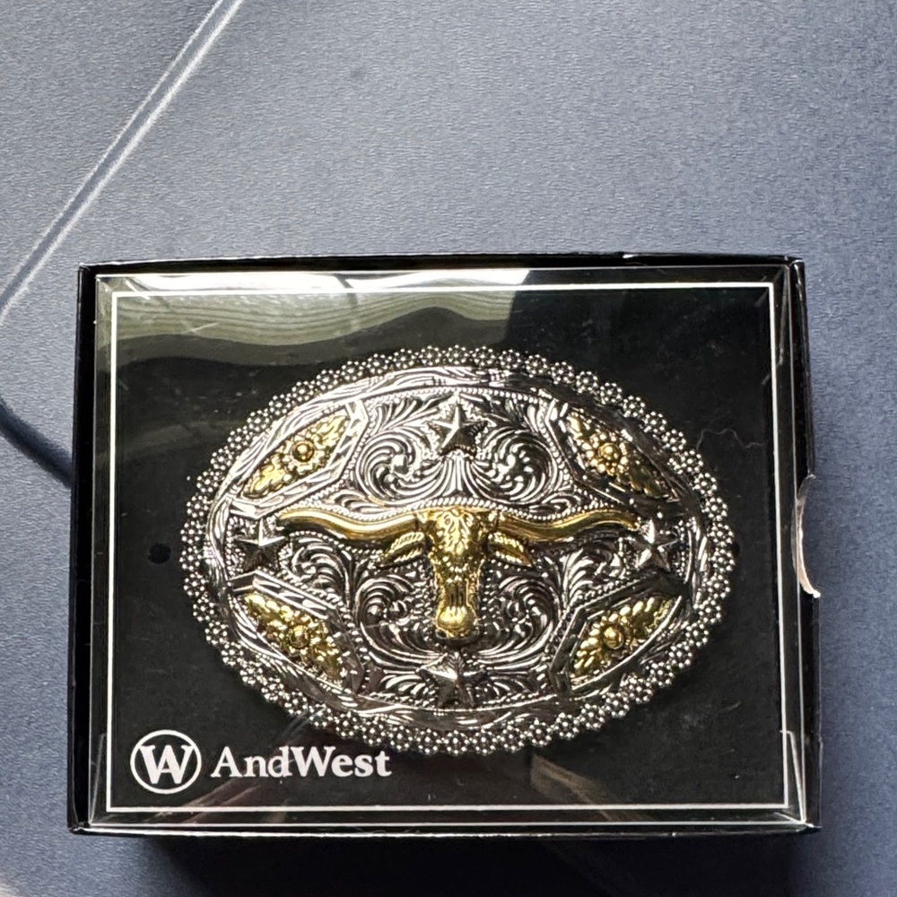 AndWest Silver and Gold Western Belt Buckle